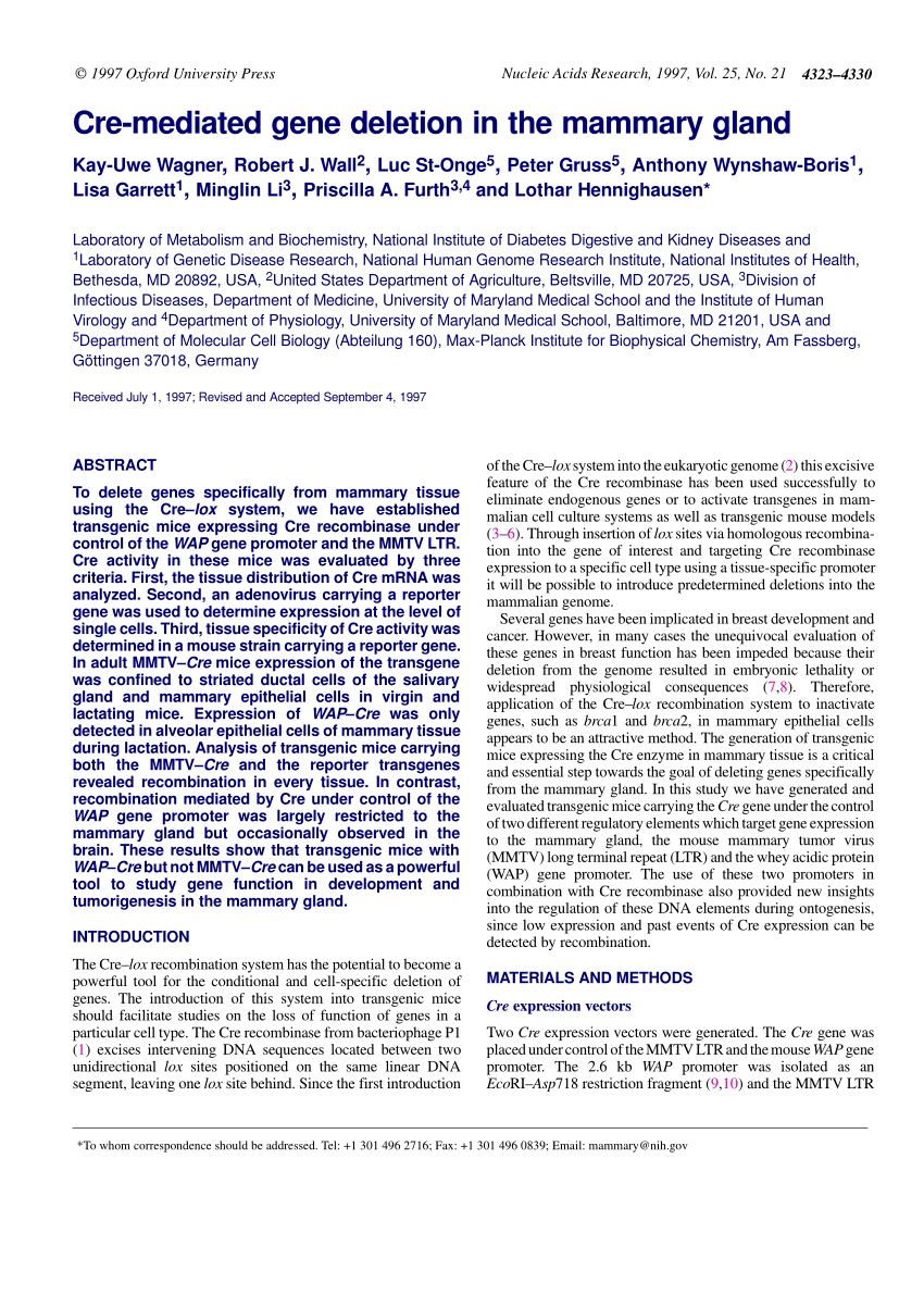 (PDF) Cre-mediated gene deletion in the mammary gland