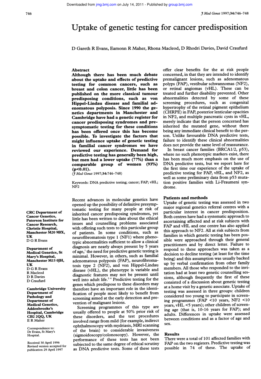 Pdf Uptake Of Genetic Testing For Cancer Predisposition