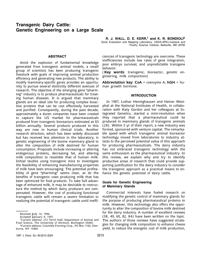 Pdf Transgenic Dairy Cattle Genetic Engineering On A Large Scale