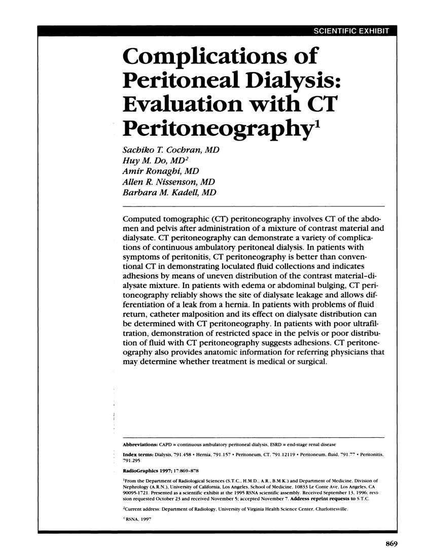 Pdf Complications Of Peritoneal Dialysis Evaluation With Ct