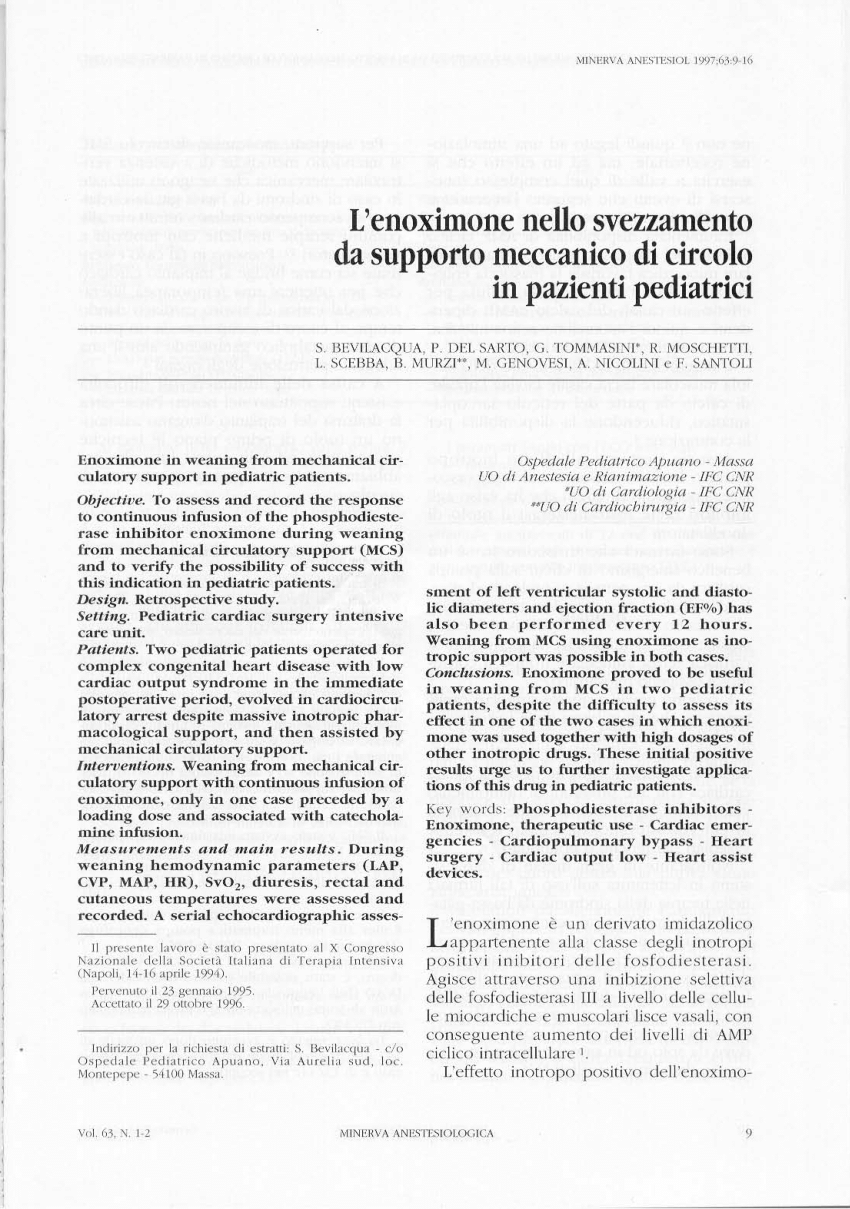 Pdf Enoximone In Weaning From Mechanical Circulation Support In Pediatric Patients