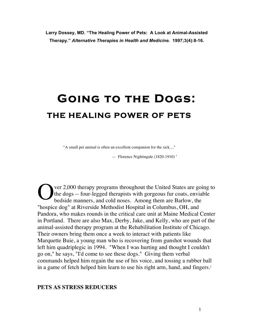 PDF) The healing power of pets: a look at animal-assisted therapy