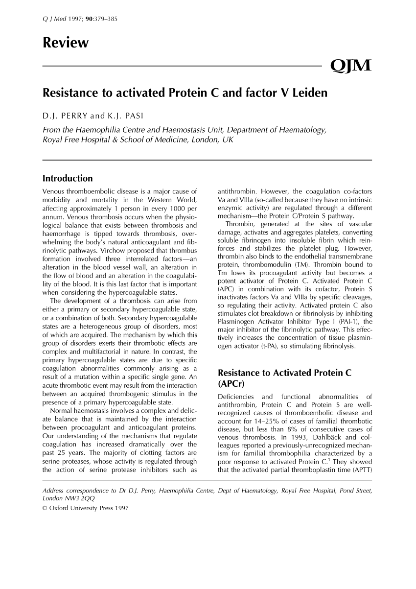 (PDF) Resistance to activated Protein C and factor V Leiden