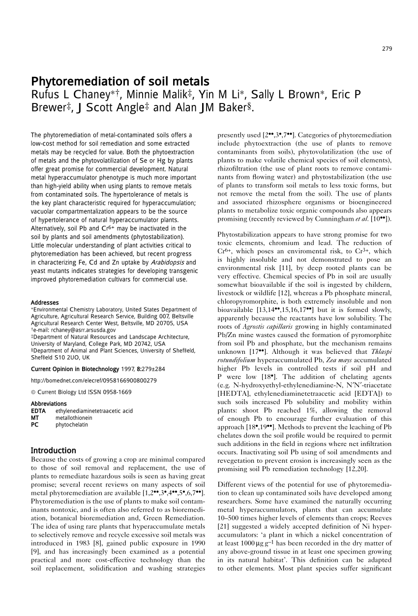 (PDF) Phytoremediation of soil metal. Curr Opin Biotechnol 8279284