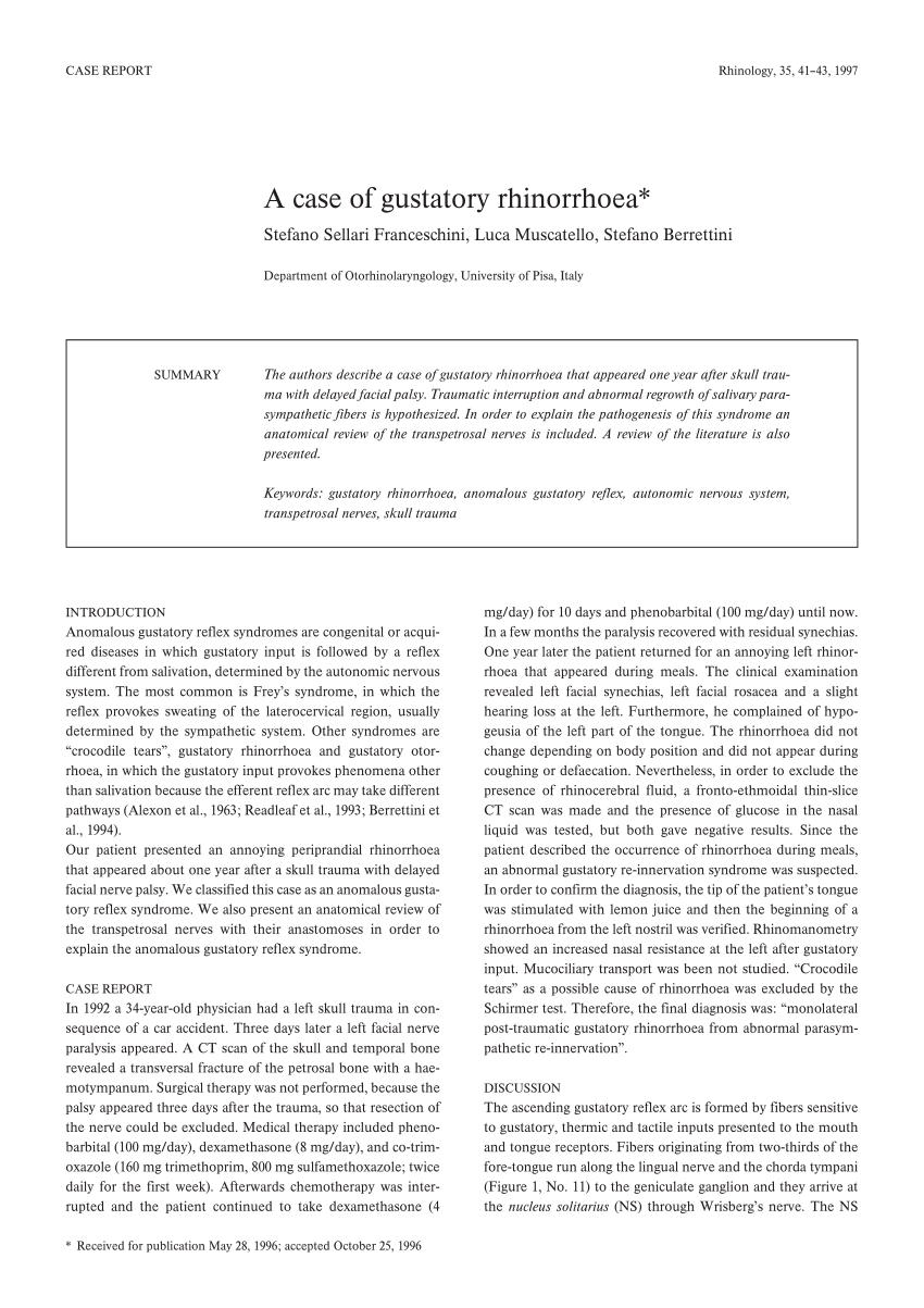 Pdf A Case Of Gustatory Rhinorrhoea