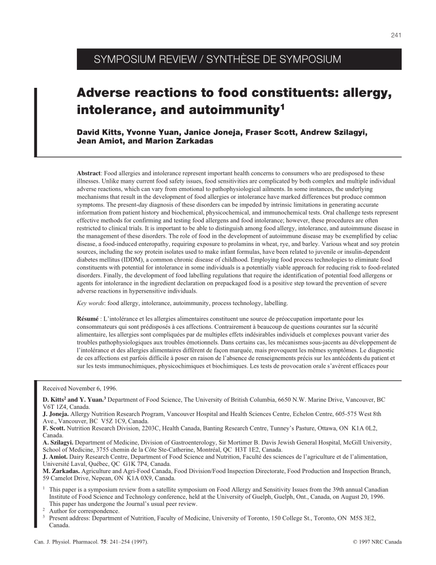 Pdf Adverse Reactions To Food Constituents Allergy Intolerance And Autoimmunity