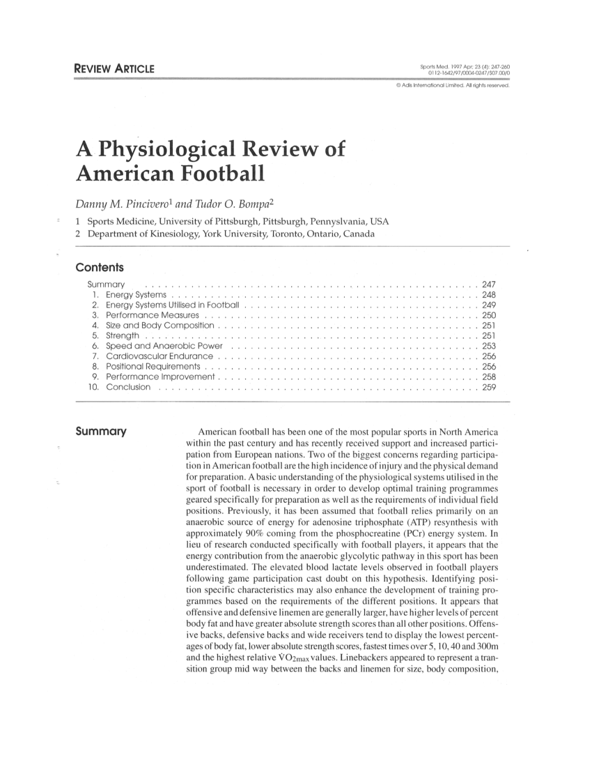 (PDF) A Physiological Review of American Football