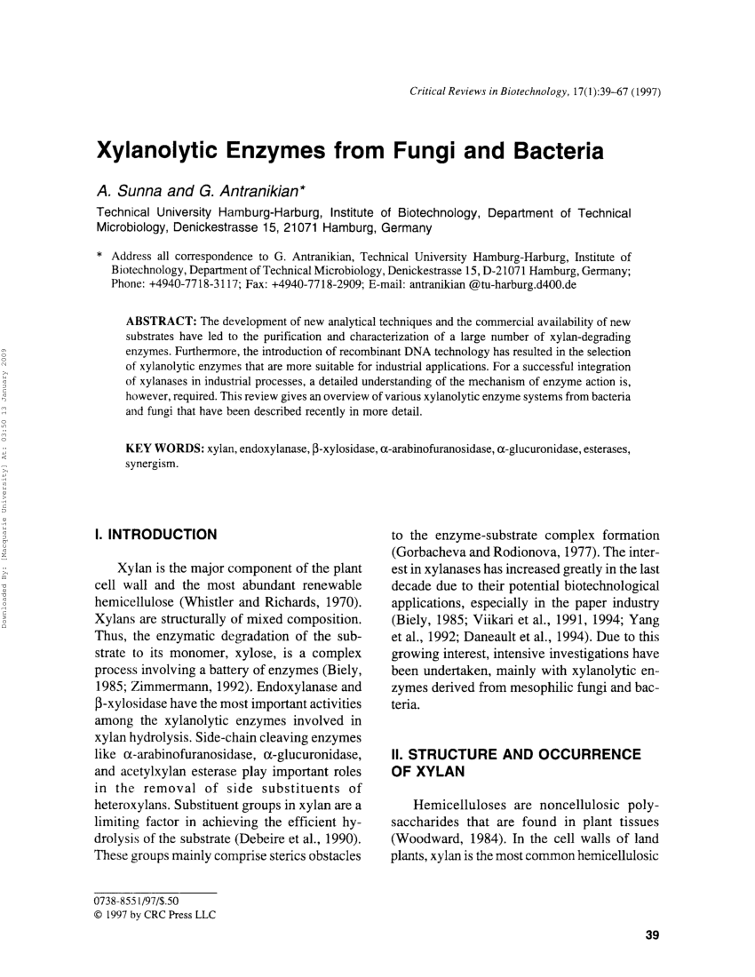 (PDF) Xylanolytic Enzymes from Fungi and Bacteria