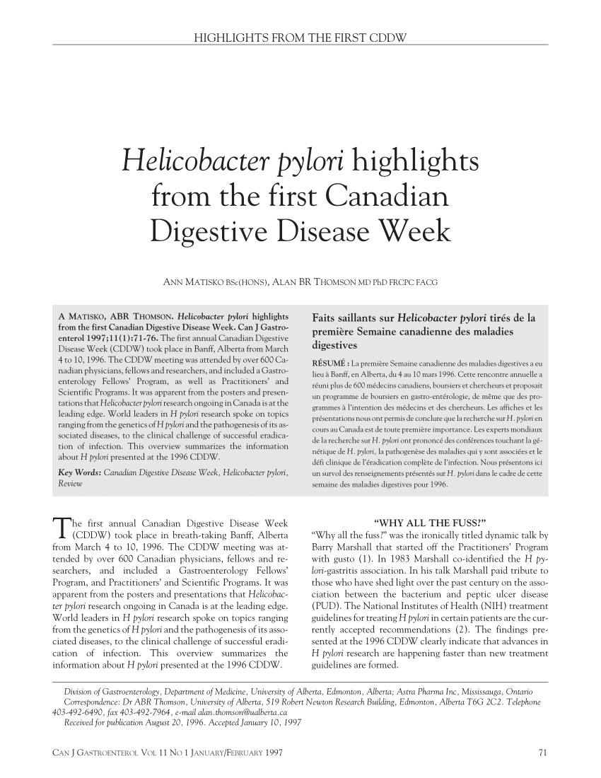 (PDF) Helicobacter pylori Highlights from the First Canadian Digestive