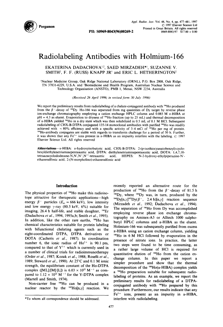 Pdf Radiolabeling Antibodies With Holmium 166