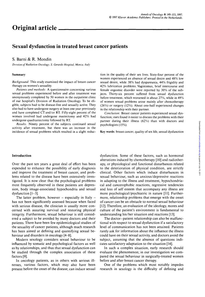 PDF Sexual dysfunction in treated breast cancer patients