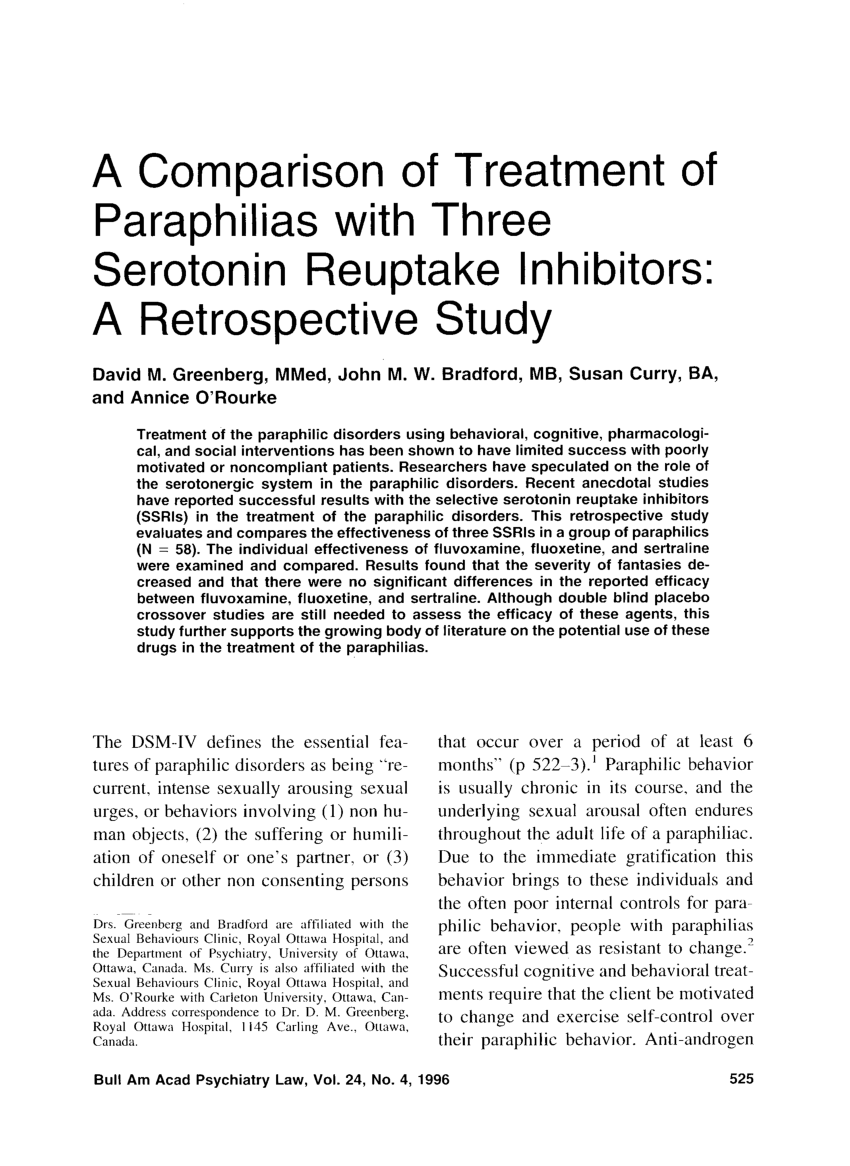 PDF) A comparison of treatment of paraphilias with three serotonin reuptake inhibitors A retrospective study pic