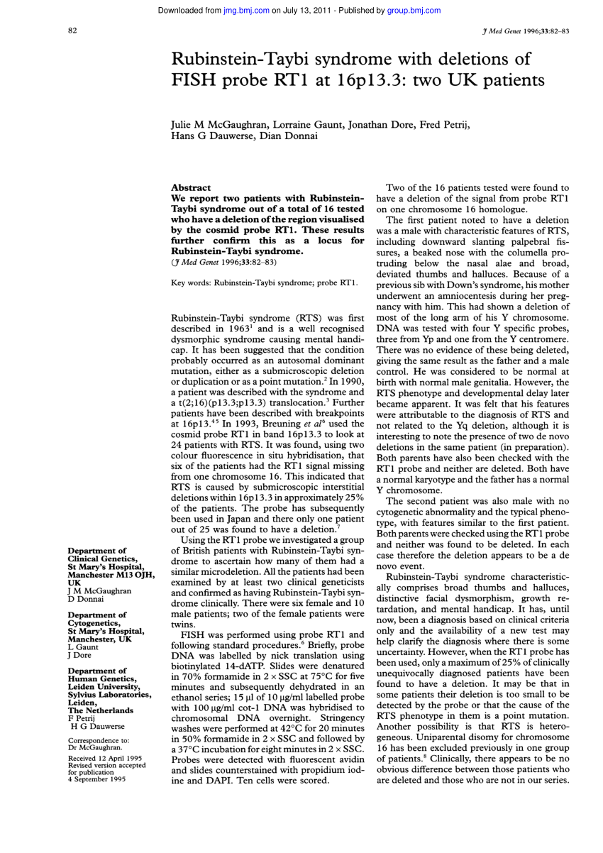 Rubenstein-Taybi Syndrome  April is diagnosed with Rubinstein