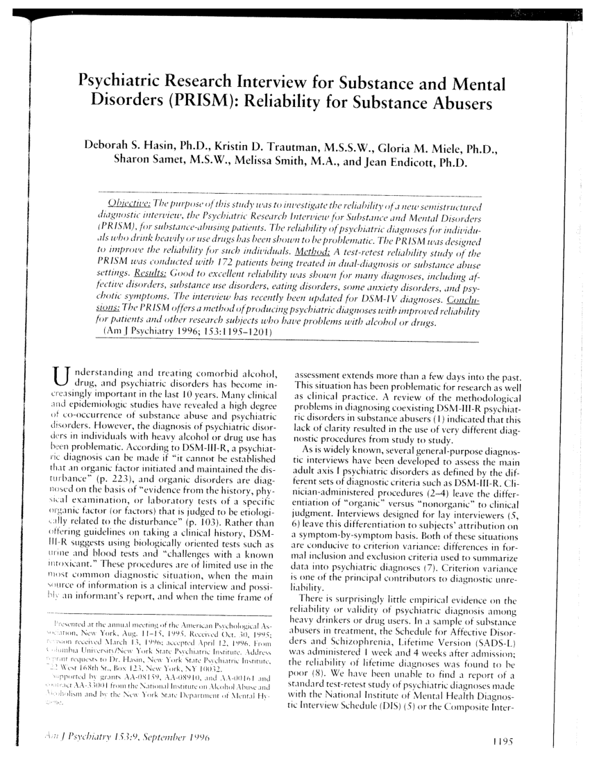 psychiatric research interview for substance and mental disorders