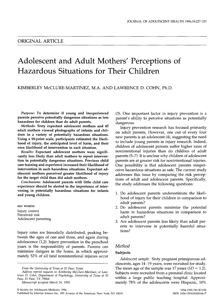 PDF) Adolescent and adult mothers perceptions of hazardous situations for their children pic