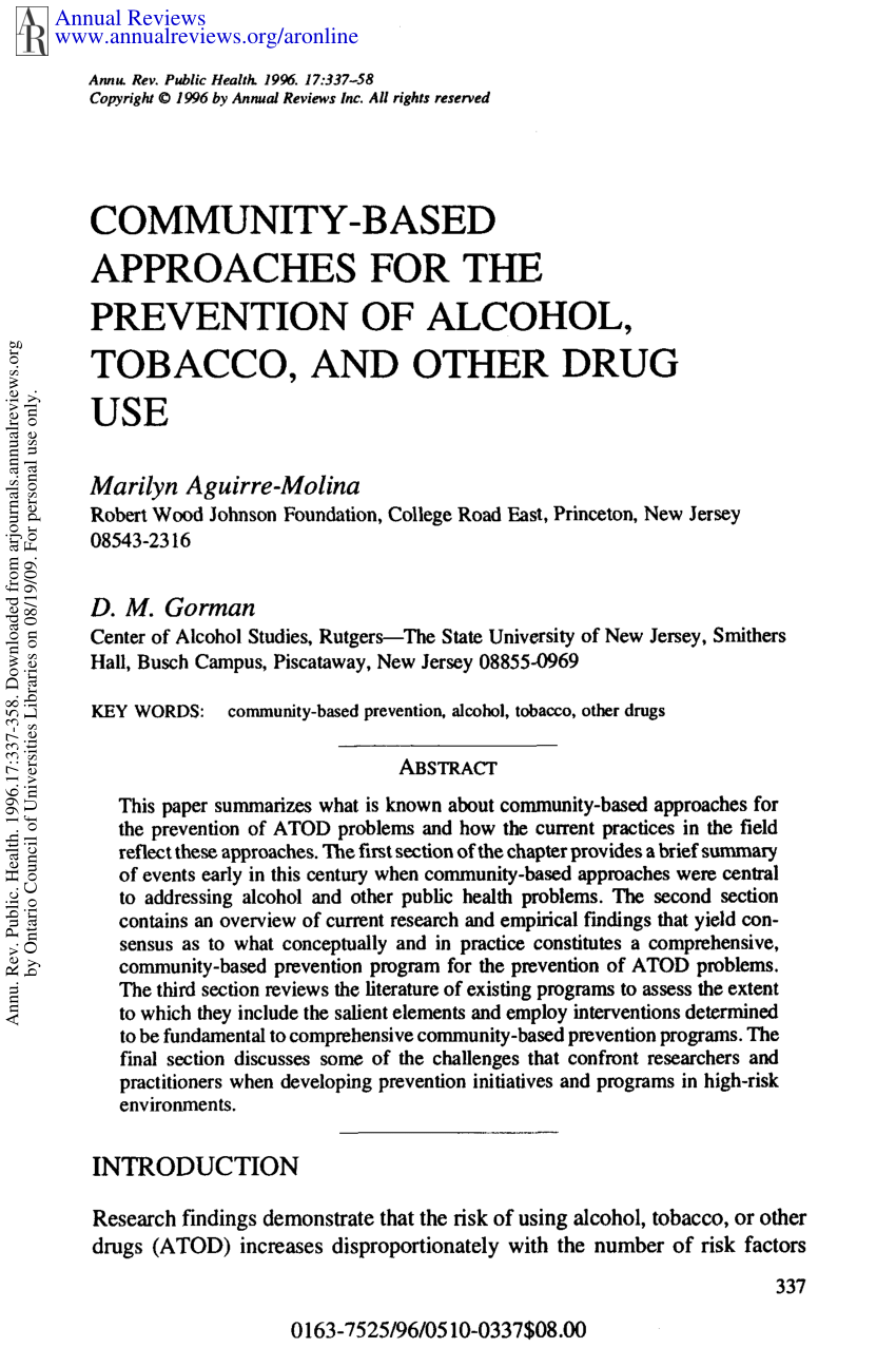 Pdf Community Based Approaches For The Prevention Of Alcohol Tobacco And Other Drug Use
