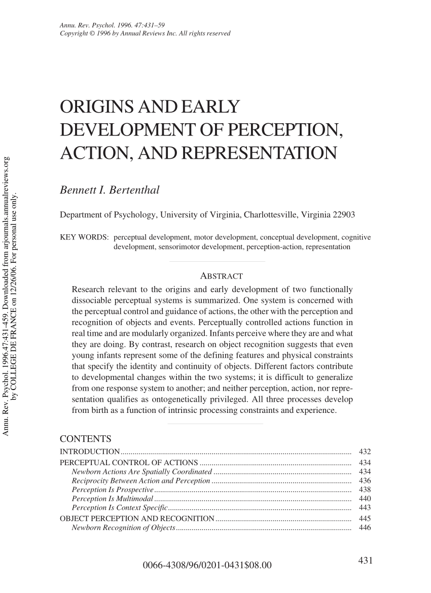 PDF Origins and early development of perception action and