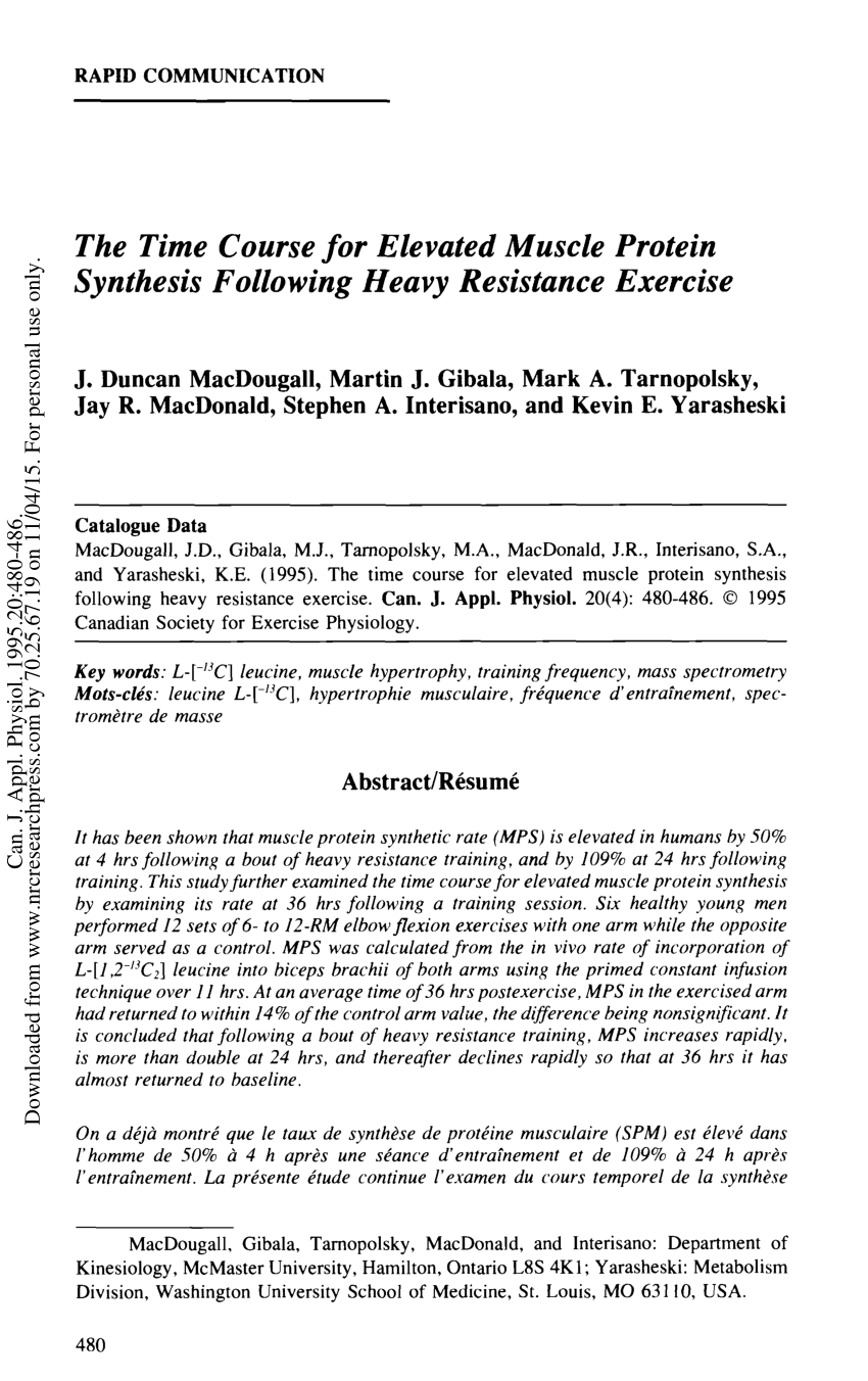 Pdf The Time Course For Elevated Muscle Protein Synthesis Following Heavy Resistance Exercise