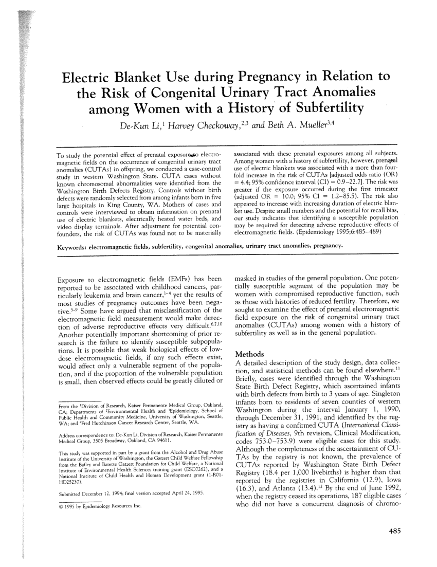 electric blanket pregnancy risk