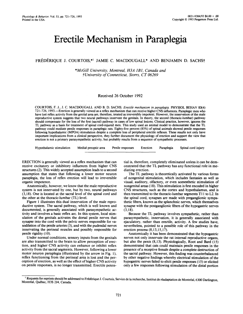 PDF Erectile mechanism in paraplegia