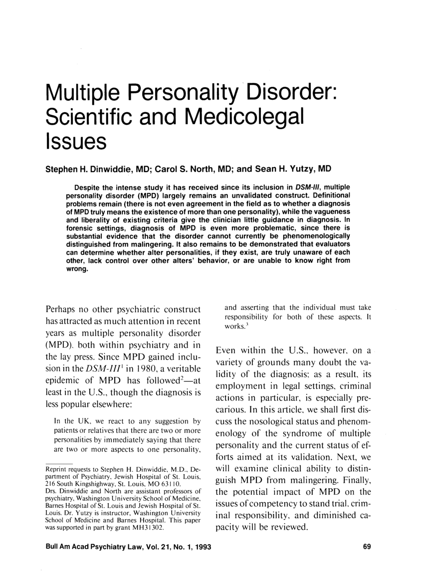 multiple personality disorder research papers
