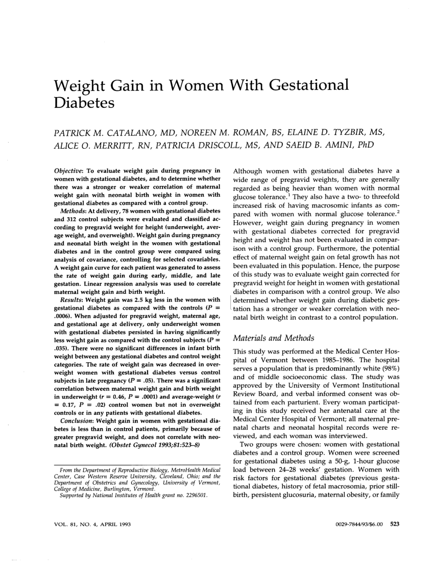 (PDF) Weight gain in women with gestational diabetes