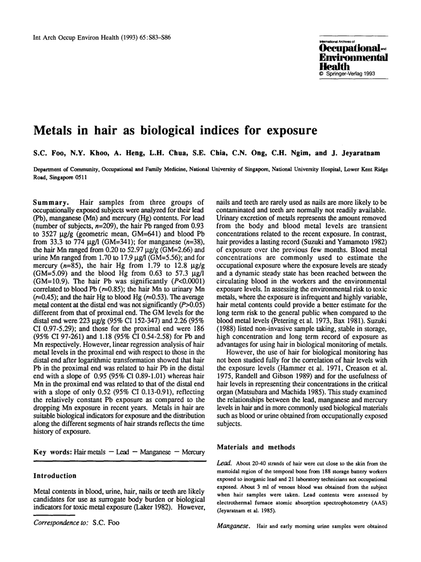PDF) Metals in hair as biological indices for exposure