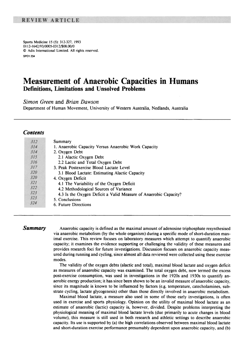 pdf) measurement of anaerobic capacities in humans: definitions