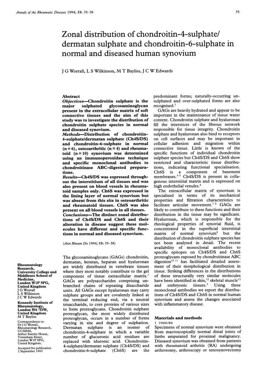 (PDF) Zonal distribution of chondroitin4sulphate/dermatan sulphate