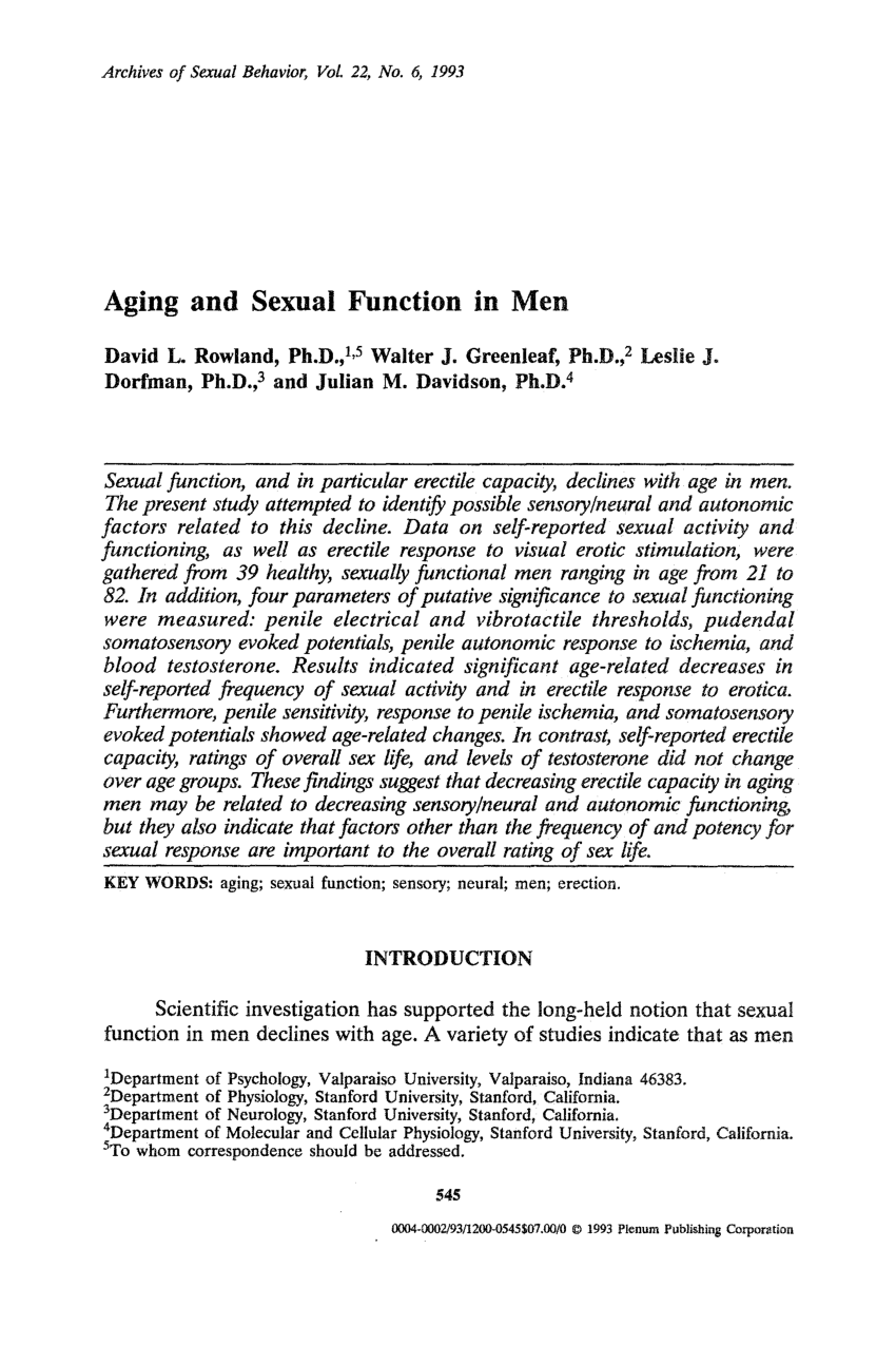 Pdf Aging And Sexual Function In Men