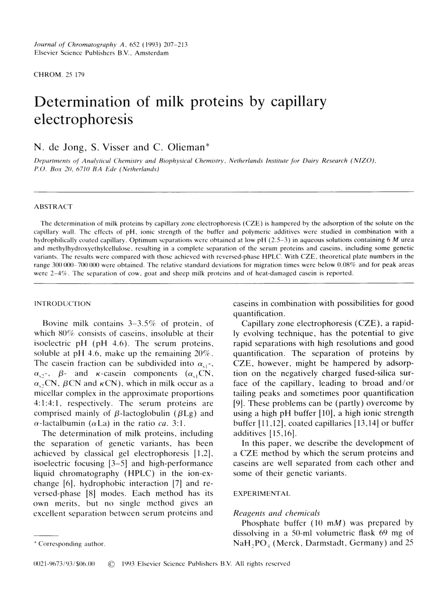 Pdf Determination Of Milk Proteins By Capillary Electrophoresis