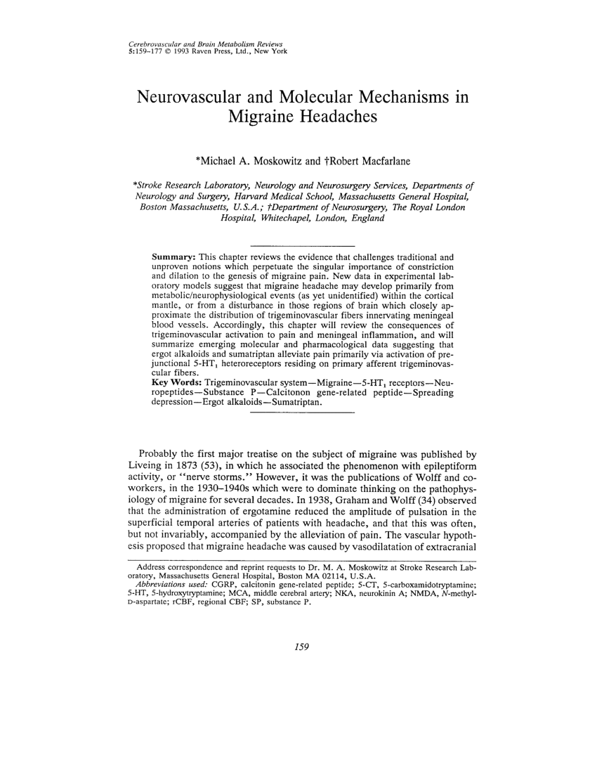 Pdf Neurovascular And Molecular Mechanisms In Migraine Headache