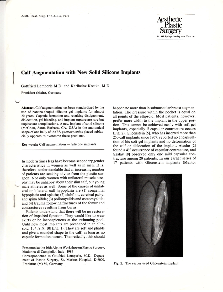 Pdf Calf Augmentation With New Solid Silicone Implants