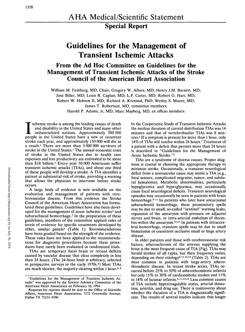 Pdf Guidelines For The Management Of Transient Ischemic Attacks