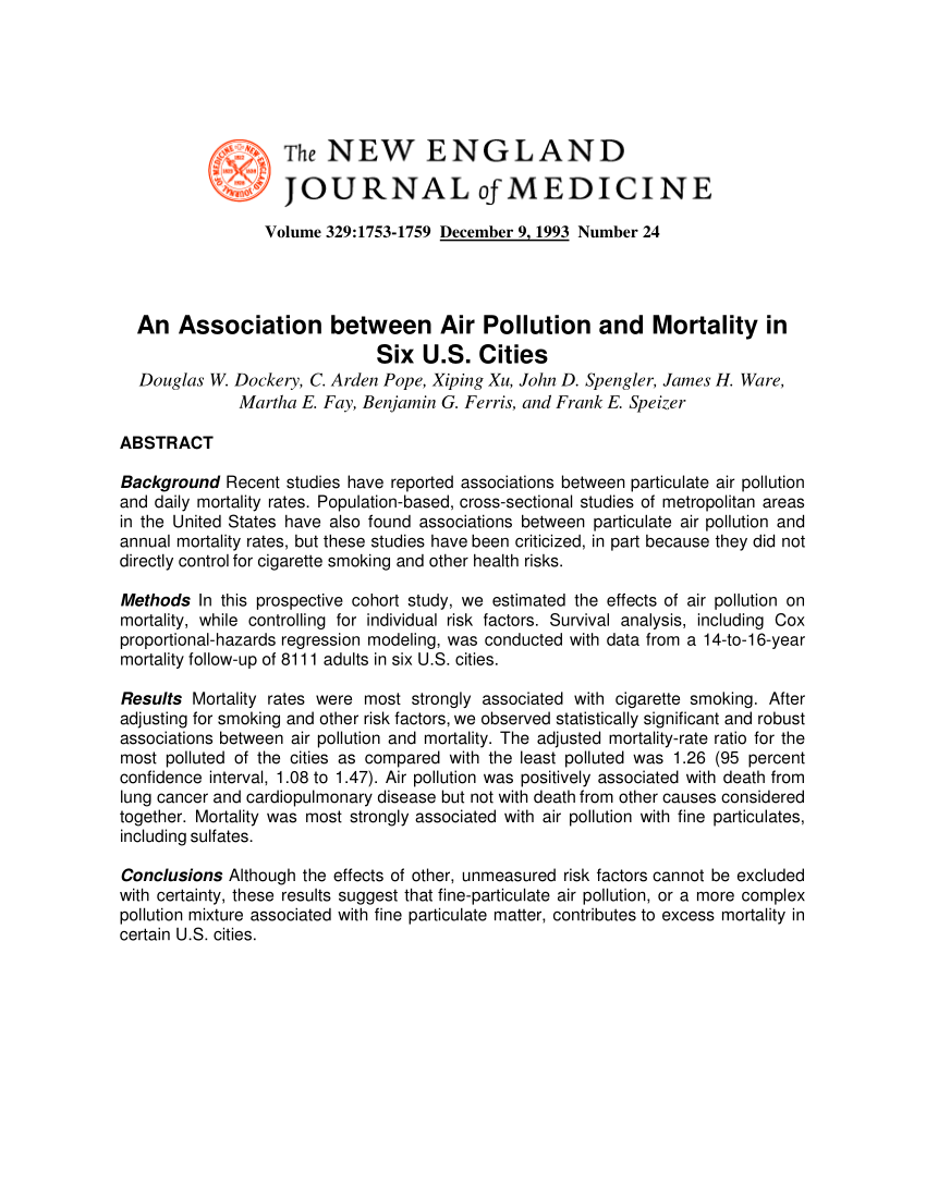 Pdf An Association Between Air Pollution And Mortality In Six U S Cities