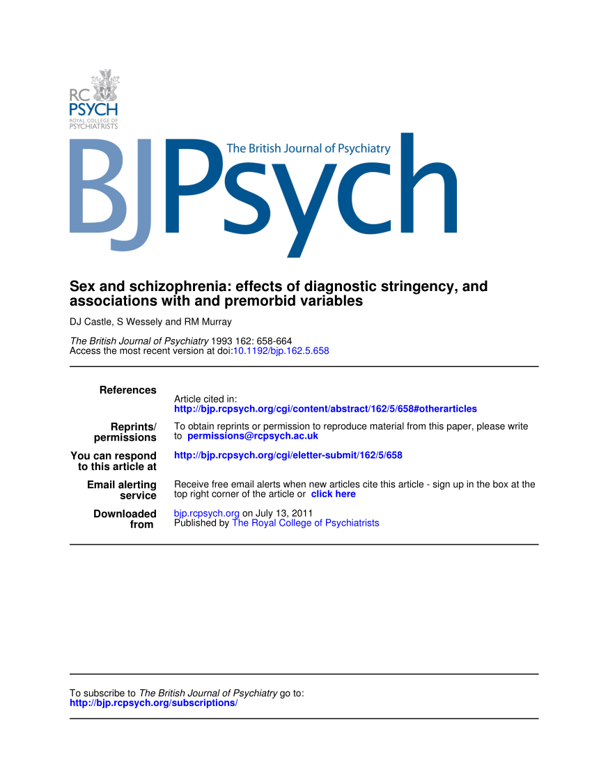 Pdf Sex And Schizophrenia Effects Of Diagnostic Stringency And Associations With Premorbid