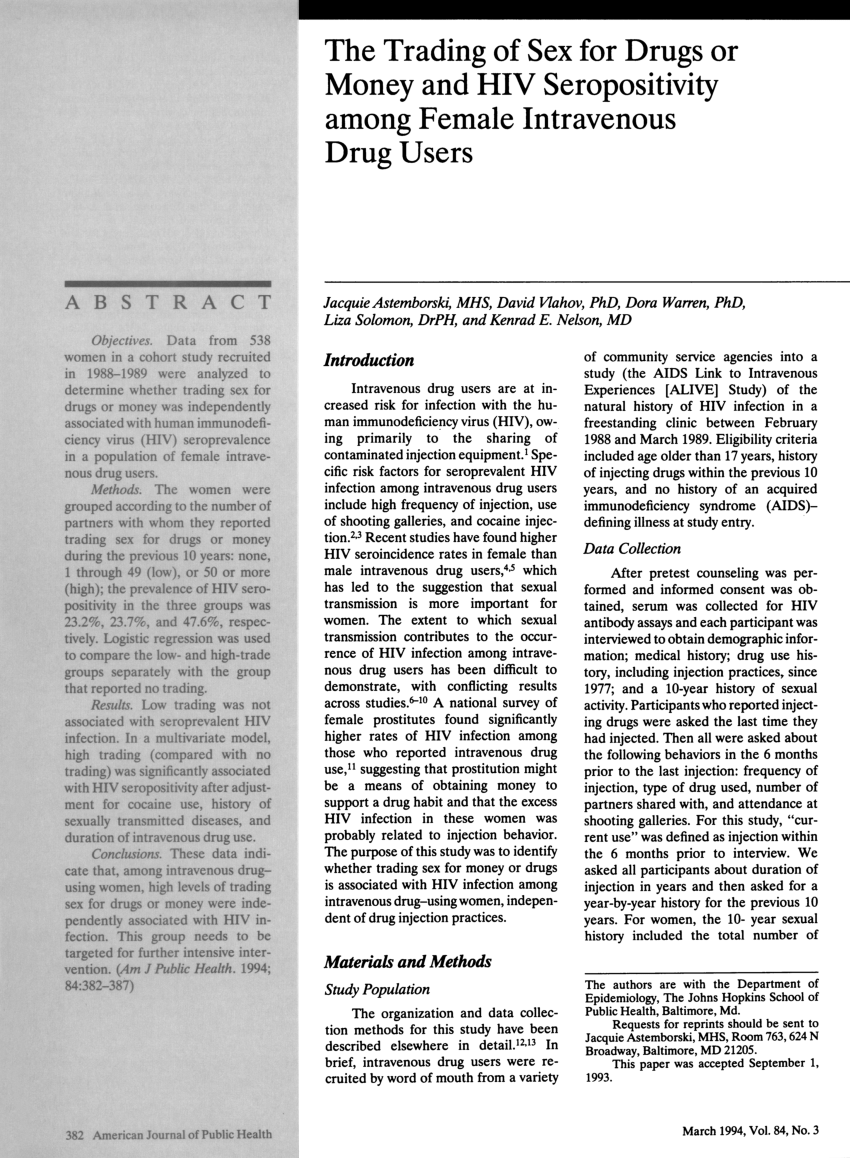 PDF) The trading of sex for drugs or money and HIV seropositivity among  female intravenous drug users