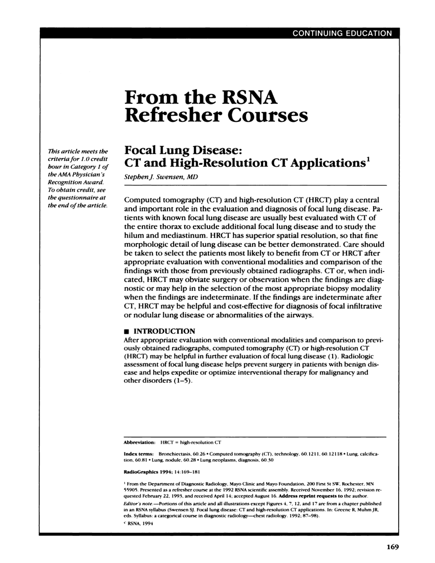 Pdf Focal Lung Disease Ct And High Resolution Ct Applications