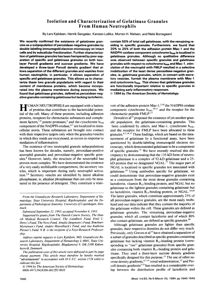 PDF) and Characterization Gelatinase Granules from Human