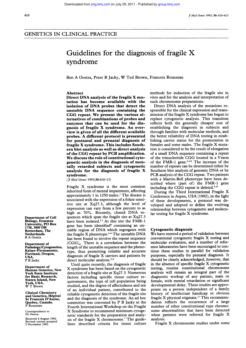 public health literature review of fragile x syndrome