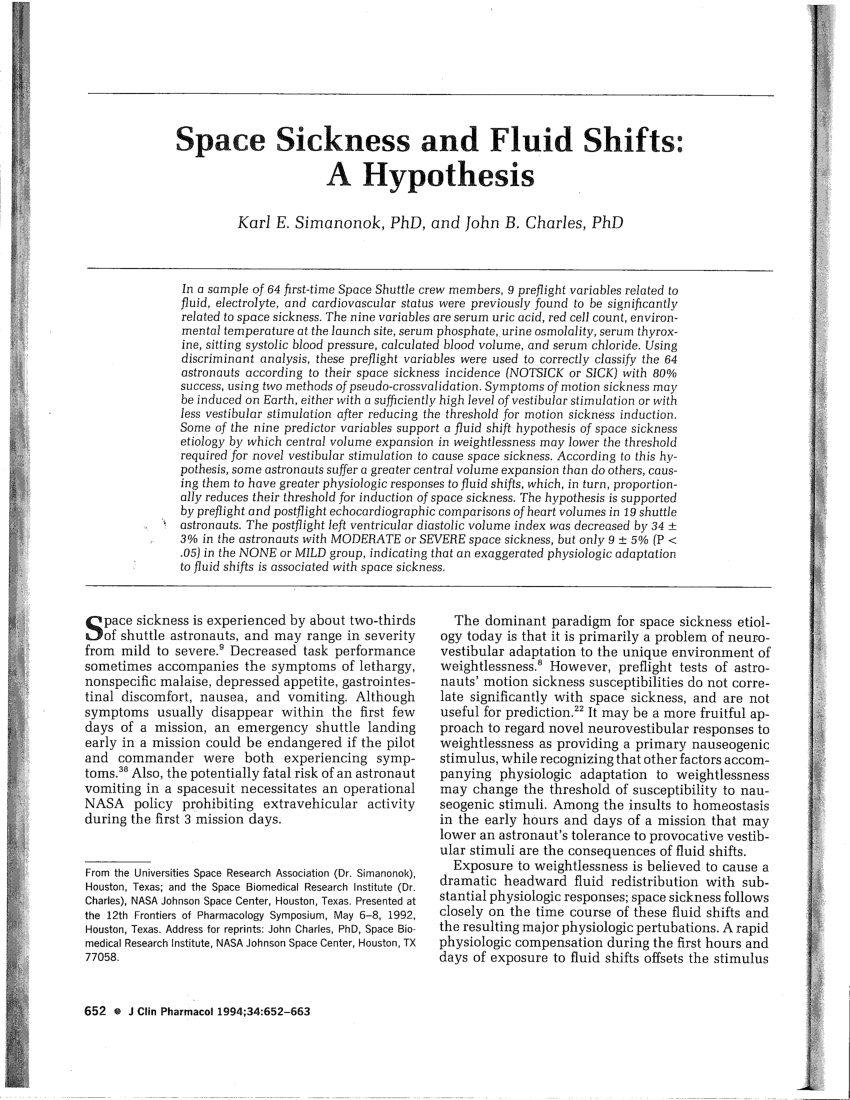 Pdf Space Sickness And Fluid Shifts A Hypothesis