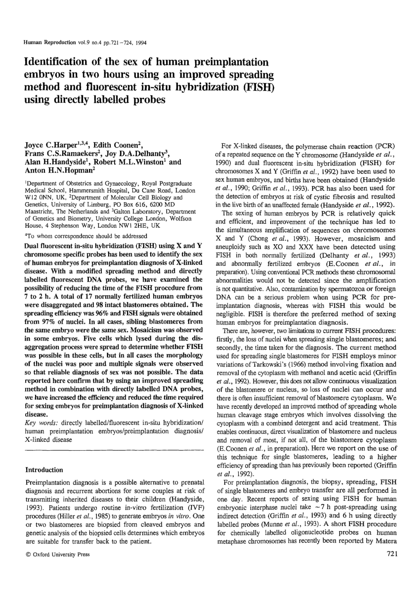 Pdf Identification Of The Sex Of Human Preimplantation Embryos In Two Hours Using An Improved 0554