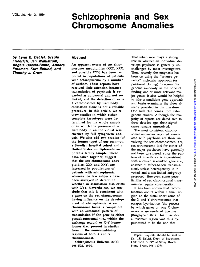 Pdf Schizophrenia And Sex Chromosome Anomalies 3768