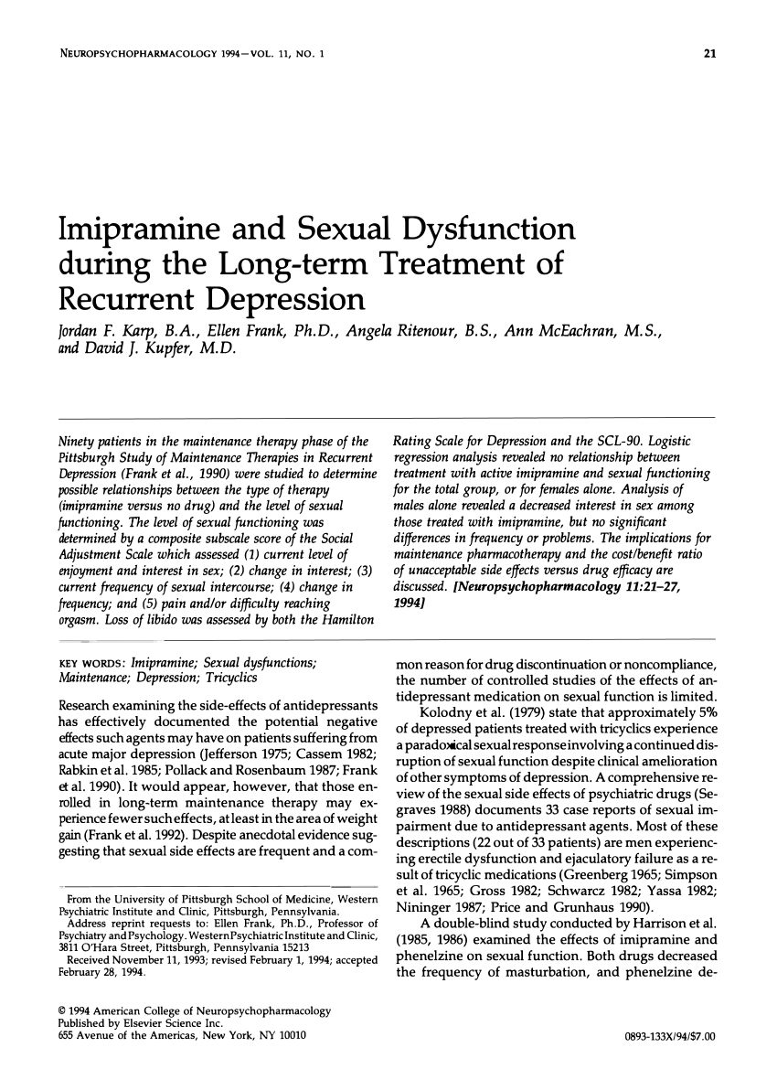 PDF Imipramine and Sexual Dysfunction during the Long term