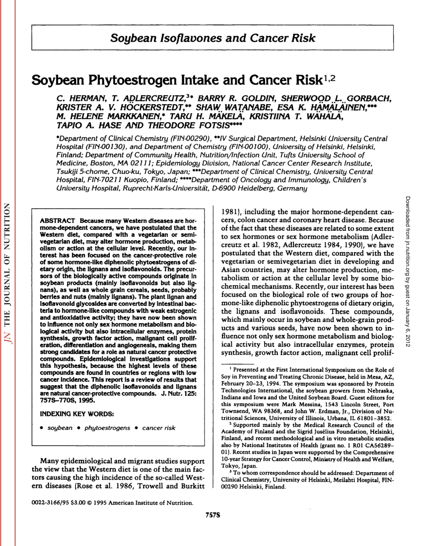 Pdf Soybean Phytoestrogen Intake And Cancer Risk