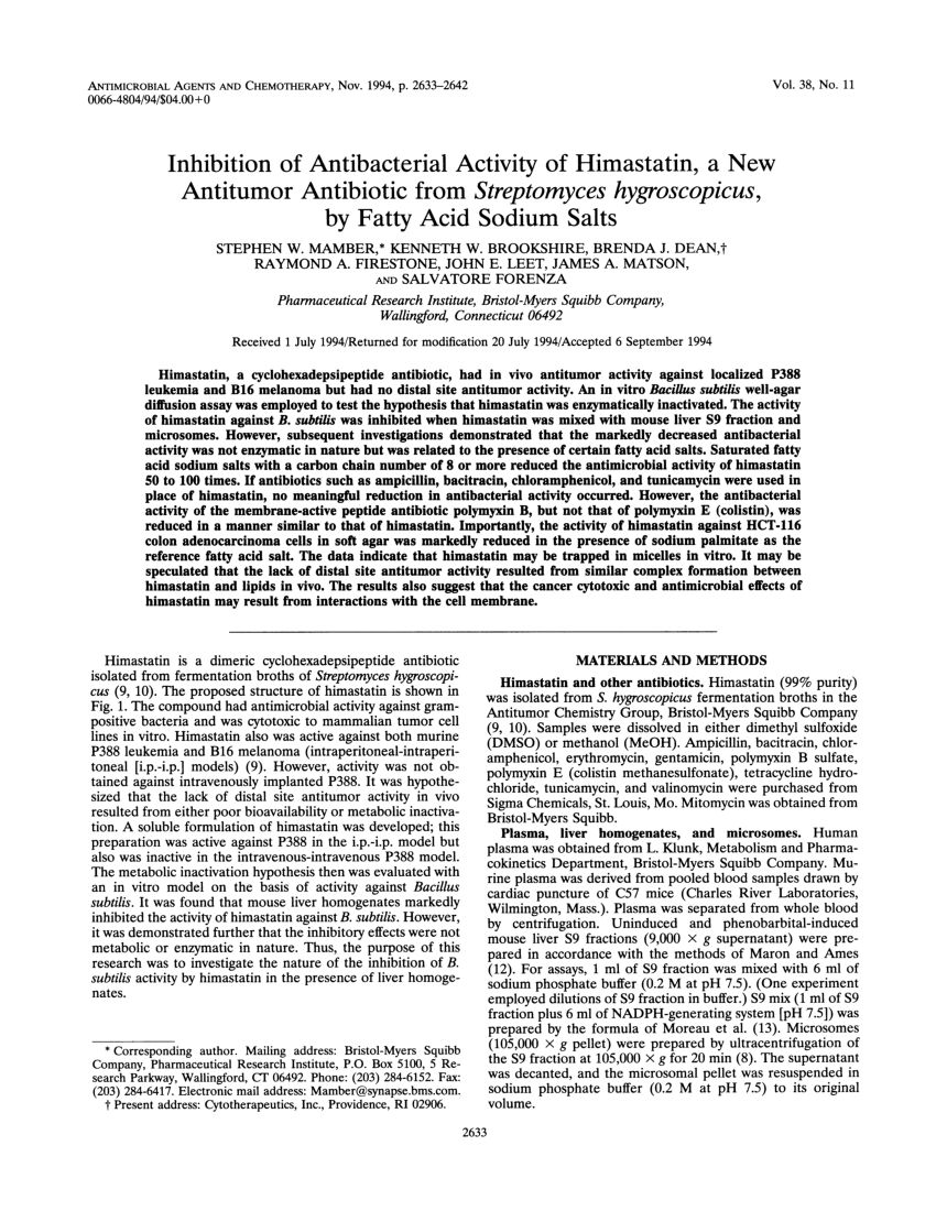 Pdf Inhibition Of Antibacterial Activity Of Himastatin A New