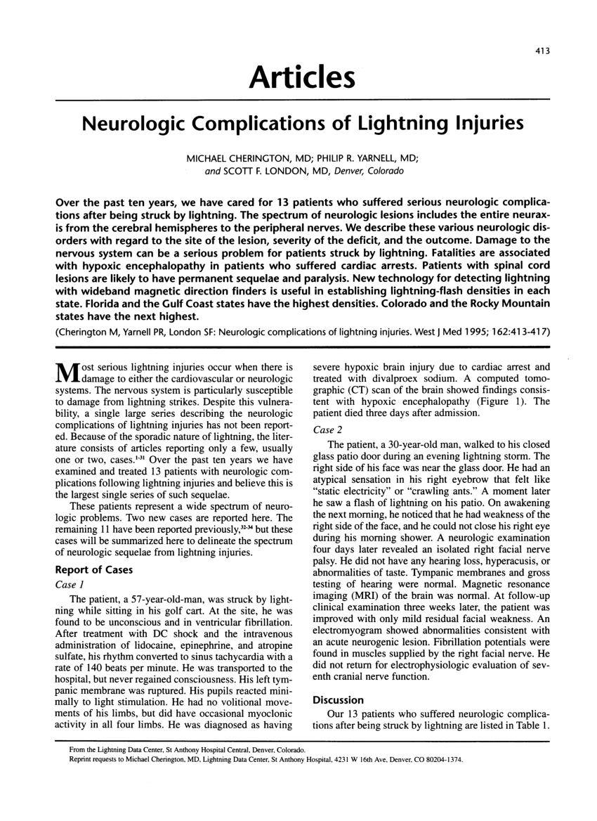 neurological effects of lightning strikes