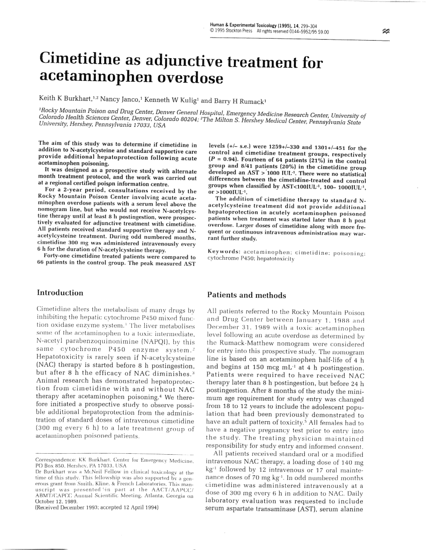 Pdf Cimetidine As Adjunctive Treatment For Acetaminophen Overdose