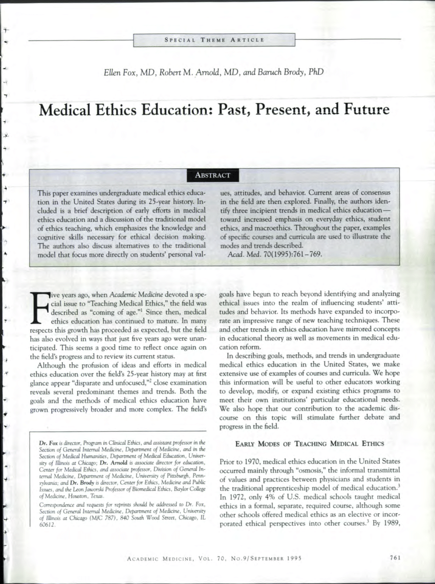 Pdf Medical Ethics Education Past Present And Future