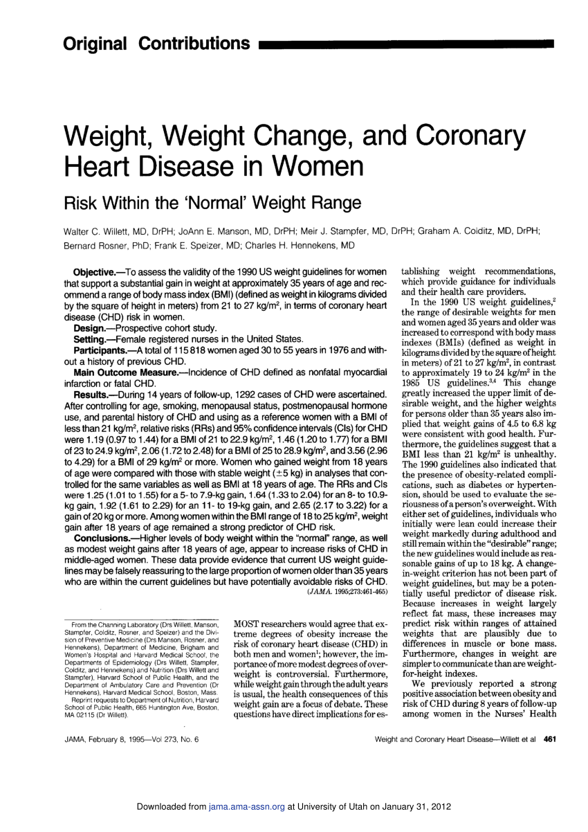 Weight and Heart Disease in Women